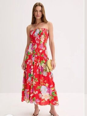 Yumi Kim Red Strapless Floral Maxi Dress